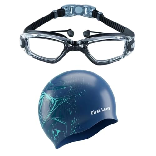 Image of First Lens Swimming Combo Pack with Anti-Fog Goggles, Swimm Cap - Clear Goggle + Aquawave Cap
