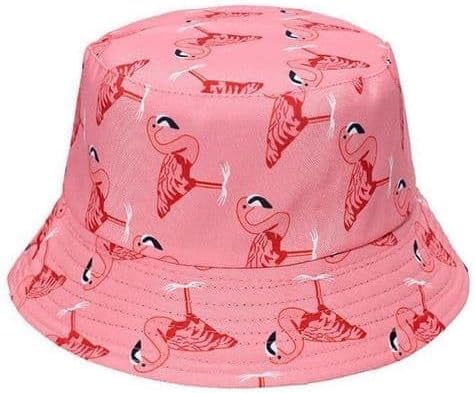 HAJRA® Unisex Cotton Bucket HAT with A Charming Print, Ideal for Sun, Hiking, Fishing,Holidays. Bucket Hat Design Fits All Men,Women,Teens. 56-58cm (UK, Alpha, One Size, Pink Hat Flamingo.)