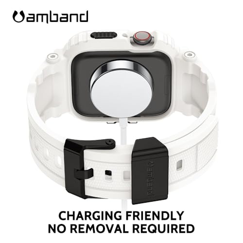 Image of amBand Bands Compatible with Apple Watch 9 /8 /7 /SE (3 /2 /1) /6 /5 /4 41mm /40mm Case Men, M1 Sport Series Rugged Case with TPU Strap Military Protective Tough Cover Bumper for iWatch 41 /40 mm 38mm - White