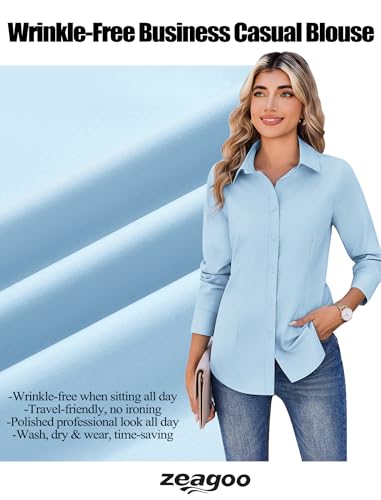 Image of Zeagoo Women's Wrinkle Free Button Down Shirts Long Sleeve Dress Shirts Collared Business Casual Blouses Tops XS-3XL