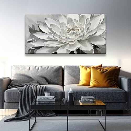 Image of TAIJXAGSG Canvas Art Wall Decor lotus Print Paintings Flower White Wall Art Prints Decor Ready To Hang For Bathroom Bedroom And Office Kitchen Home Decor Artwork 20 inch x 40 inch