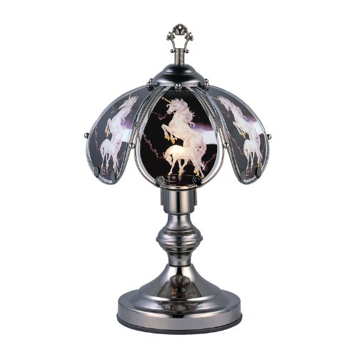 OK Lighting OK-603C-UN5 14.25-Inch Touch Lamp with Unicorn Theme, Black Chrome