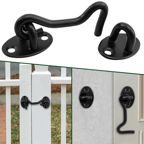 Image of Hook and Eye Latch Thickened Stainless Steel Sliding Barn Door Latch Rustproof Eye Hook Latch Easy Installation Door Hook Lock High Safety Door Latch Lock for Cabinet Door