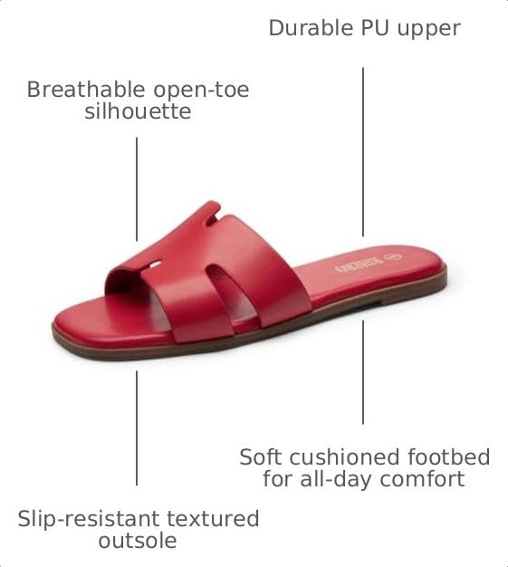 Image of Rihero Flat Sandals Women Dressy Comfortable Slip On Leather Slide Sandals