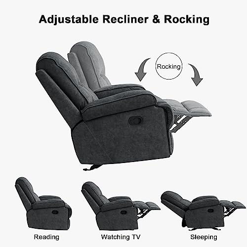 TEKAMON Glider Rocking Recliner Chair, Recliners，Oversized Comfy Rocker Recliner Chair for Nursery with Extra Large FOOTREST, Upholstered Deep Seat, High Back for Living Room, Bedroom, Grey