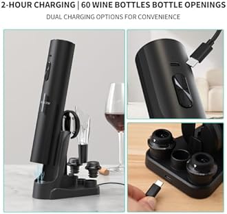 CIRCLE JOY Rechargeable Wine Opener Electric Wine Bottle Opener 7-in-1 Wine Gift Set with Electric Vacuum Pump, Charging Station, Foil Cutter, Wine Aerator Pourer and 2 Wine Stoppers