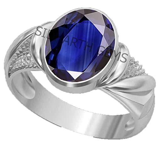 Akshita gems Anillo de plata de ley 92,5 con zafiro azul natural de calidad A+, certificado sin calefacción, 14,00 ratti, 13,00 quilates, para mujeres y hombres, Anillo de plata de ley 92,5 con zafiro