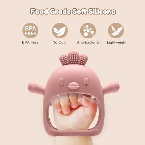 Image of 2 Pack Baby Teething Toys for 0-6 6-12 Months, Never Drop Infant Teether Teething Mitten Toys for 0 3 6 9 12 Months, Newborn Soothing Teething Toy Gifts for 1 One Year Old Baby Boys Girls