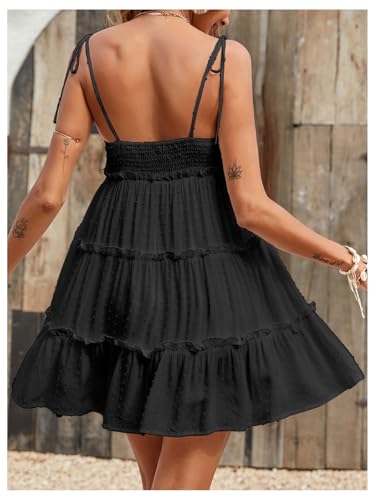 Image of MakeMeChic Women's Boho Mini Dress Summer Vacation Sundress Dots Sleeveless Cami Country Short Dress