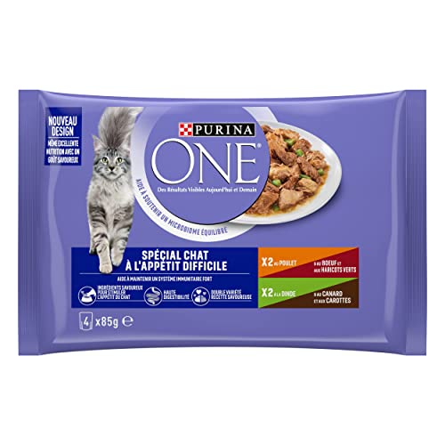 Purina One - Alimento Especial en Salsa de Ternera/Pollo/Pato y Pavo para Gato con apetito difícil 340 g