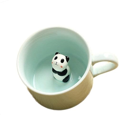 Miniatura 2 de ZaH Taza de café con diseño de animales con diseño de dibujos animados en 3D, para niños, niñas, mujeres, hombres (panda y gato de la suerte)