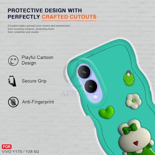Image of AESTMO Back Case Cover for Vivo Y17S / Y28 | 3D Cute Fun Cartoon Characters | Anti Slip Grip Cute Wave Curly Frame Shape | Full Body Protection Back Cover for Vivo Y17S / Y28 (MintGreen)
