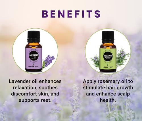 Image of Earth N Pure Lavender & Rosemary Essential Oils | Pack of 2 (15 ml each) | 100% Pure, Undiluted, Natural and Therapeutic Grade - Perfect for Aromatherapy, Skin Therapy & More