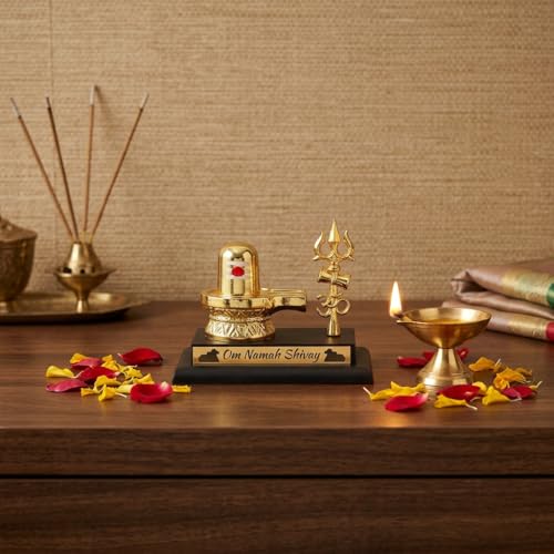 Image of HindCraft Shivling Car Dashboard Idol - Shivling Mahadev Showpiece with Trishul, Spiritual Car Dashboard Decor for Home Temple, Office Desk, Vastu Decorative Gift Item