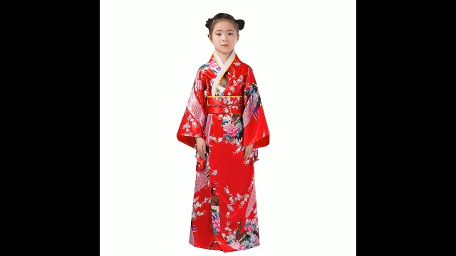 Générique Kimono Japonais Enfant Déguisement Chinoise Fille Peignoir Chinoise De Chambre Traditionnel Vêtements Peignoir Satin Pyjama Imprimé Soie Tissu Mariage Performance Costume Cosplay