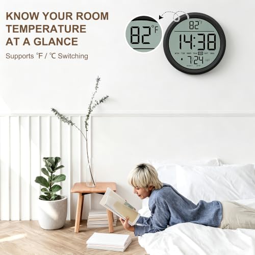 8" Round Digital Wall Clock Battery-Operated, Large Display Clock - Image 5