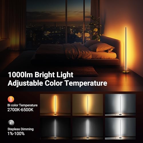 Image of NEEWER NF04 RGB IC W Smart Floor Lamp, 1000lm LED Corner Light Compatible with Google Assistant Alexa, APP /AI Design /Music Sync /16 Million Color Living Room Bedroom Home Decor Ambient Lighting