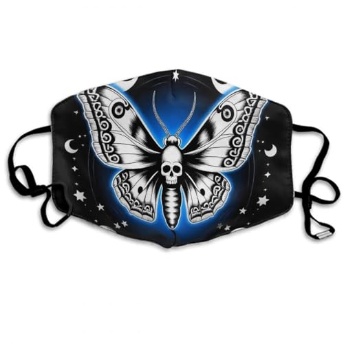 SESLFLKPJK Adult Custom Fit Face Scarf Mask Fashion Scarf for Sports Travel Hiking, Anti Dust Windproof Face Balaclavas (Goth Moth Dead Skull Moon Half Face Mouth Cover)