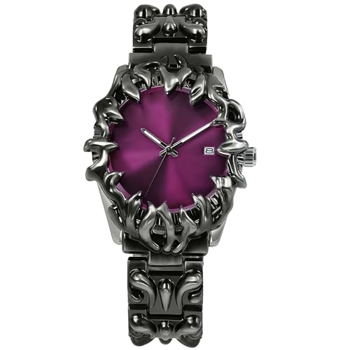 BARAMON Montre pour Homme rétro Tendance Vintage décontracté Gothique Steampunk à Quartz analogique Hip Hop Cool Alien Y2K Horloge Masculine, Violet