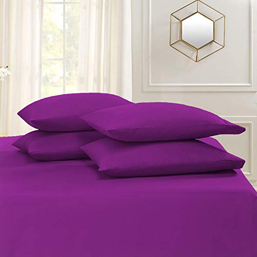 Image of YRM Bedding's Purple 600-TC Oraganic Cotton 4 Pcs King Size Bedsheet Fitted (72 inchx78 inch), Flat (102 inchx108 inch) and Pillow Cover (18 inchx28 inch) Feet for 4 inch and 8 inch Inch Mattress