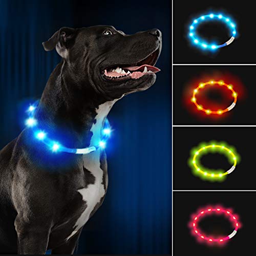 LaRoo Led Dog Collar Light -Dog Lights for Night Walking USB Rechargeable Small Dog Collar Cuttable Waterproof Dog Collar for Large Dogs and Medium Small Dogs Reflective Dog Collar Lighted Dog Collar