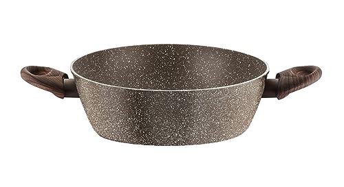 Pintinox Casseruola Bassa Alluminio Serie Natura, Antiaderente Effetto Pietra, Manico Effetto Legno, Adatta all'Induzione, Diametro 26 cm
