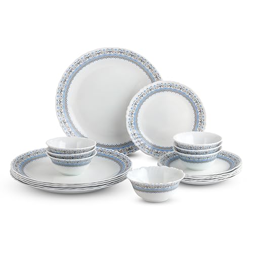 Image of CELLO Aurum Imperial Plus Series Opalware Dinner Set of 19 Pieces for Family of 6 | Bone-Ash Free & Leadfree Opal Glass Microwave & Dishwasher Safe Crockery Plates & Bowls Set for Daily Use & Gifting