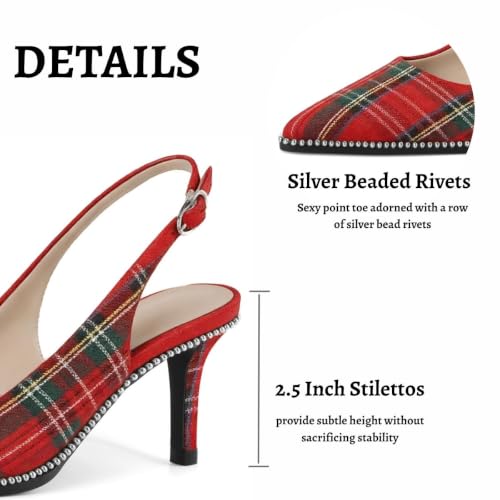 Image of YODEKS Slingback Heels for Women Pointy Toe Beaded Heels Close Toe Kitten Heel Pumps 2.5 Inch Stiletto Pumps Wedding Party Dressy Shoes