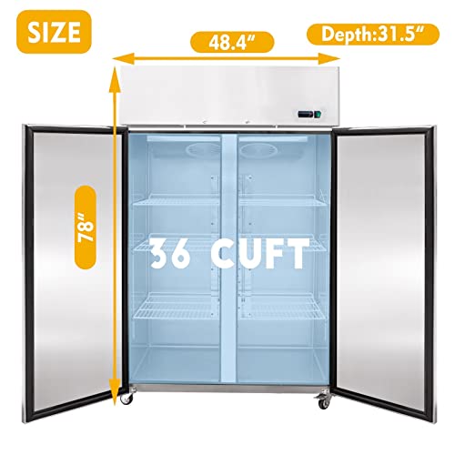 Aceland Af-48B Non-Etl 48"W Commercial Freezer 2 Door 2 Section Stainless Steel Reach In Solid Door Upright Fan Cooling Cooler For Restuarant, Bar, Shop, Residential 36 Cu.ft #TOP2