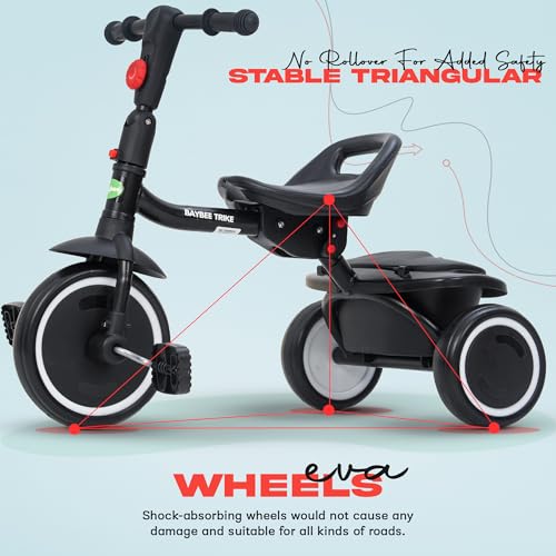 Baybee Trikidz 2 in 1 Baby Tricycle for Kids, Foldable Kids Cycle with Adjustable Seat, Back Rest & Storage Basket for Toys | Portable Baby Cycle Trikes | Tricycles for 2 to 5 Years (Black) - Image 5