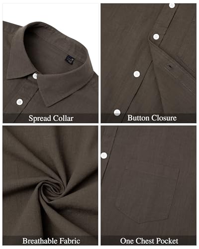 Image of J.VER Mens Linen Shirt Short Sleeve Button Down Casual Summer Shirts | Cotton Linen, Untucked, Big Tall, from Beach Camp Vacation, Cruise Fishing, Work Office, to Wedding Party Family, with Pocket