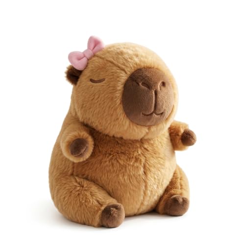 Image of FuzzyTales Bow Capybara Soft Toy 25cm | Stuffed Plush Animal for Kids & Adults | Kawaii Cute Animal Toy for Cuddles, Gifts & Room Decor | for Birthdays, Thanksgivings and Every Event (25cm with Bow)