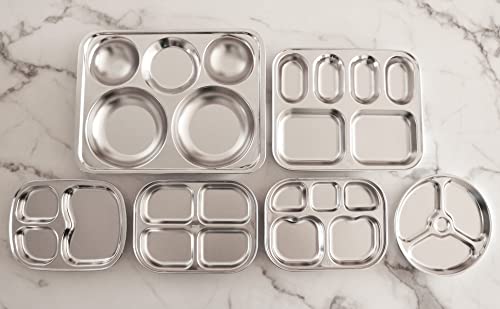 Korean Stainless Steel Divided Plates, Kids Toddlers Babies Tray, Bpa Free, Diet Food Control, Camping Dishes, Compact Serving Platter, Dinner Snack, 3 Compartment Plate Silver, Set Of 2 #TOP6