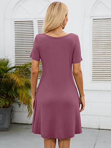 KORSIS Summer Dresses for Women Mauve 3X-Large Casual T Shirt Dress Short Sleeve Swing Flowy Ladies Beach Vacation Sundress with Pockets — view 5