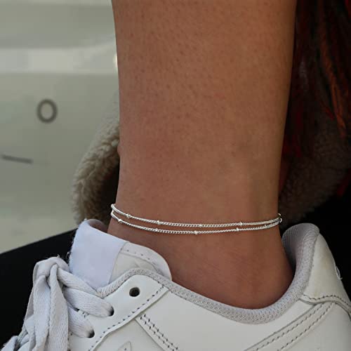 Ascomy Dainty Silver Ankle Bracelets For Women Layered Tiny Cute Beaded Chain Anklet Simple Satellite Link Chain Anklets For Teen Girls Minimalist Summer Beach Foot Chain Gold Anklet Jewelry Gifts #TOP2