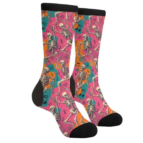 GJLNTRF Dancing Skeletons Socks Funny Music Skull Novelty Socks Casual Athletic Crazy Crew Socks For Women Men