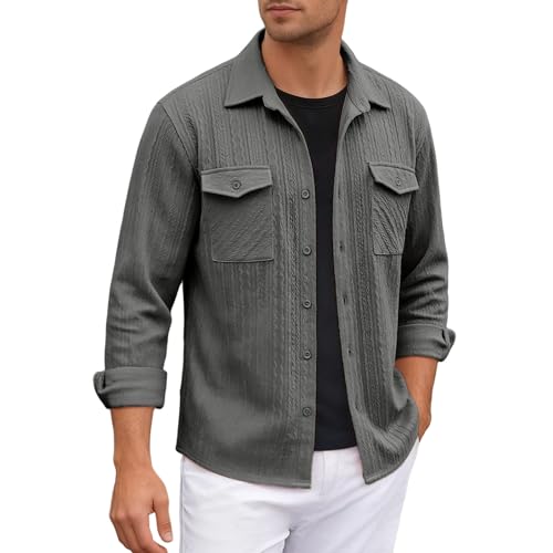 Cexiakong Chaqueta de camisa para hombre con bolsillos plegables, chaqueta de tiempo libre, chaqueta de entretiempo, chaqueta de entretiempo, jacquard, chaqueta bomber, chaqueta de trabajo a rayas