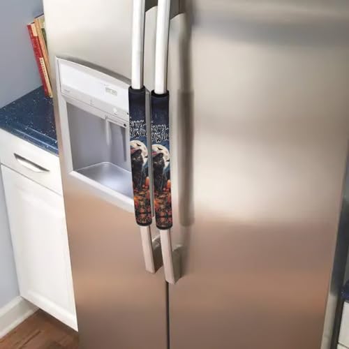Image of Black Cat Fridge Door Handle Covers Halloween Decor 6-Piece Refrigerator Handle Covers Washable Kitchen Appliance Decor Handles, Keep Appliance Clean for Fridge Microwave Stove Dishwasher