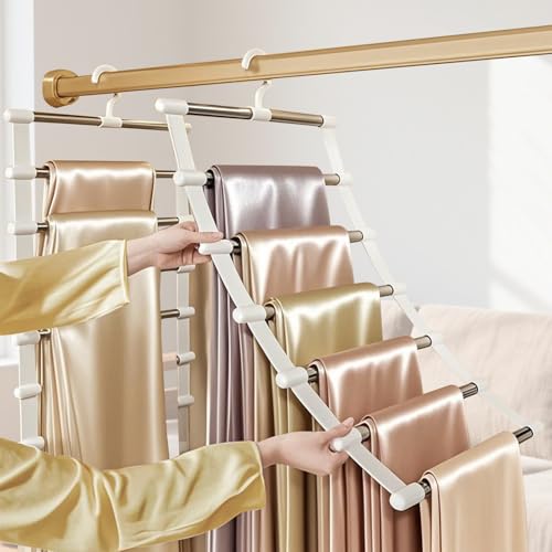7 en 1 Cintre Pantalon, Lot de 2 Cintre Pantalons de Armoire Gain De Place, Cintre Pliant Antidérapant en Acier Inoxydable, Cintres Porte-Pantalons, pour Pantalons, Jupes, Foulards, Cravates