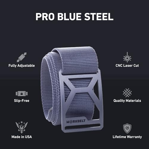 GRIP6 Tactical Pro Blue Steel 1.75" Wide Belt - Durable, No-Hole Belt for Men & Women2