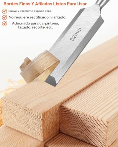 Miniatura 3 de Zhufas Cinceles Para Madera, 6 Piezas Formones Para Madera, Incluye Juego De Cinceles Afilados Con Ángulo De Cuña De 25 E Piedra De Afilar, Herramientas Carpinteria Madera. 6,13,19,25,32mm