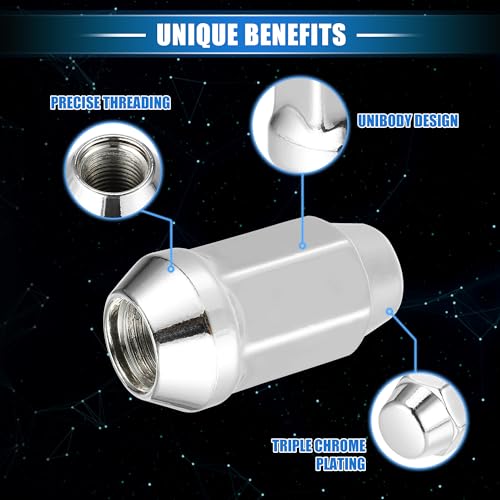 Image of 5 Pcs Wheel Lug Nuts Compatible for Ford Explorer for Lincoln MKS, Durable Chorme Plated 1 /2-20 Carbon Steel Silver Tone Tire Lugnuts