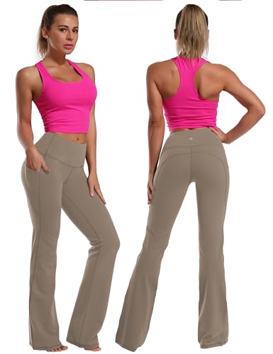 Image of BUBBLELIME 29 inch /31 inch /33 inch /35 inch /37 inch Women High Waist Bootlegs Yoga Pants Tummy Control Bootcut Workout Flared Out Pockets