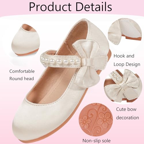 Girls' Mary Jane Flower Girl Shoes – Satin Wedding Party Shoes for Toddlers with Pearl Details | Comfortable & Elegant2
