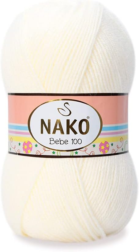 Nako Bebe 100,Baby Knitting Yarn,(4Balls) Each Skein(Ball) 3.53 Oz (100g),You Can Use it Safely in All Kinds of Baby Knitting (Ecru 99064)