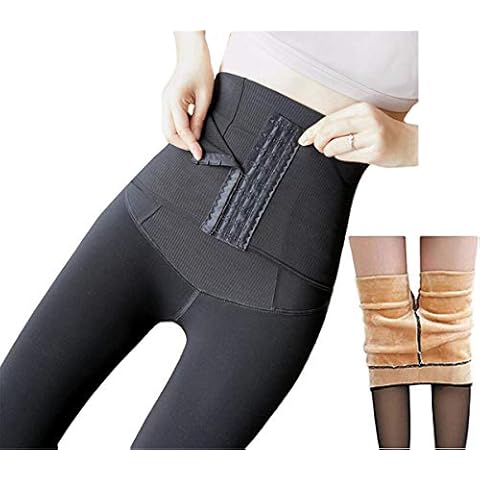 ASKSA Perfect Legs Fake Translucent Warm Fleece Tights Leggings with Shaper Body Waist Cincher - Women's Thermal Tights Thick Warm Winter Thermal Plus Velvet (Black, 260 g) Cover