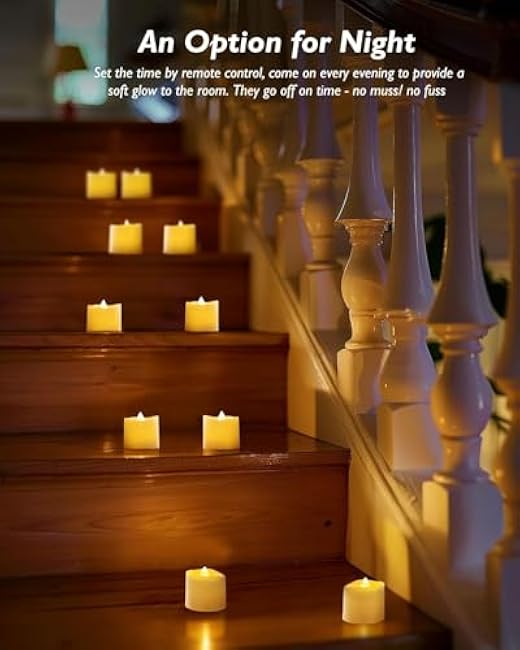 Homemory 24Pack 400+ Hour Timer Remote Control Flameless Votive Candles, Battery Operated LED Tea Lights in Warm White for Outdoor, Table, Halloween, Christmas-Ivory Base