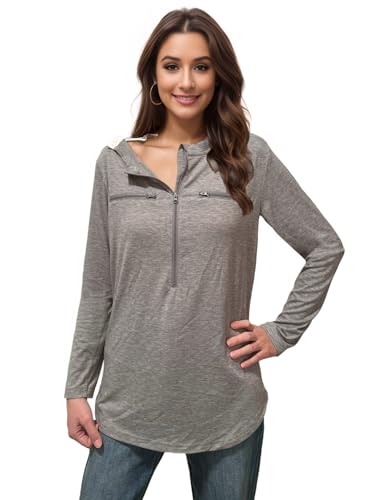 Youdiao Chemo Shirts for Women with Port Access Long Sleeve Side Snaps Dual Zipper for Post Surgery and Dialysis Recovery Grey XXL