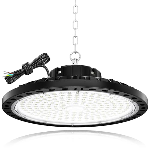 TOPAUBUB 200W UFO Focos LED Interior Techo 1 Piezas, Lamparas LED Techo 20000LM IP65 6500K con Cadena Metálica de 30CM, Driver, Foco Industrial para Garaje
