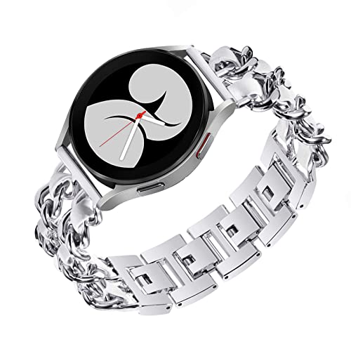 Samsung Galaxy Watch 4 Metall mit Leder Armbänder 40mm/44mm, Edelstahl Ersatzarmband für Damen